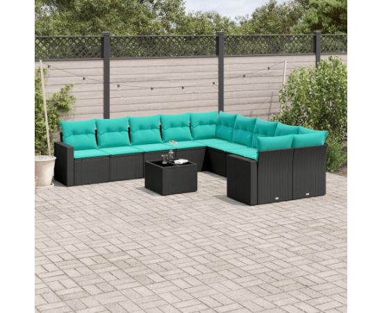 vidaXL 11-częściowy zestaw wypoczynkowy do ogrodu, poduszki czarny rattan PE Dārza mēbeļu komplekti