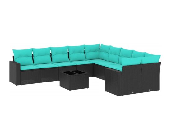 vidaXL 11-częściowy zestaw wypoczynkowy do ogrodu, poduszki czarny rattan PE Dārza mēbeļu komplekti