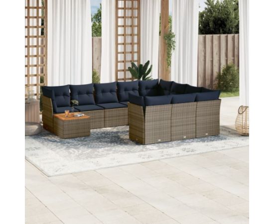 vidaXL 11-cz. zestaw mebli ogrodowych z poduszkami, szary rattan PE Dārza mēbeļu komplekti