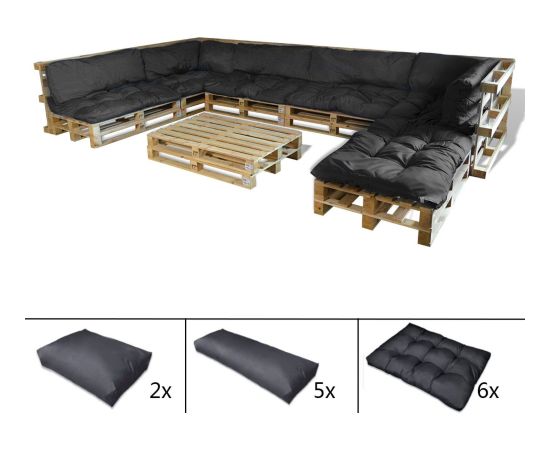 vidaXL Czarny Drewno sosnowe i poliester Duży Trwały Sofa na patio Dārza mēbeļu komplekti