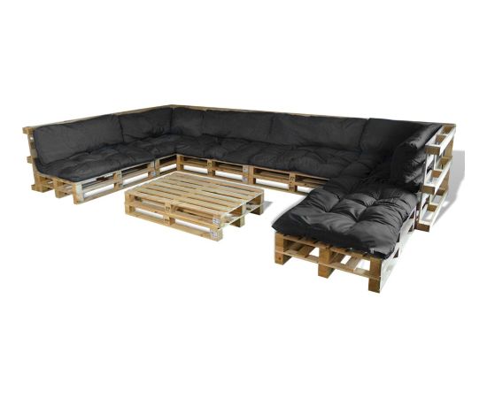 vidaXL Czarny Drewno sosnowe i poliester Duży Trwały Sofa na patio Dārza mēbeļu komplekti