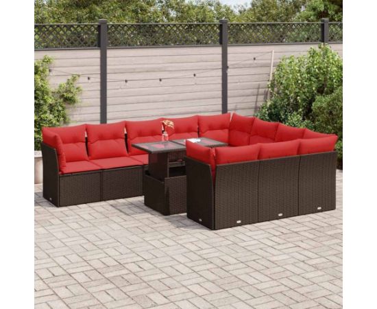 Vidaxl 11-cz. zestaw mebli z poduszkami, brązowy, polirattan i akacja Dārza mēbeļu komplekti