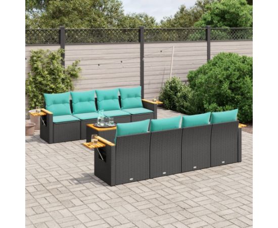 Vidaxl 9-cz. zestaw wypoczynkowy do ogrodu, z poduszkami, czarny Dārza mēbeļu komplekti