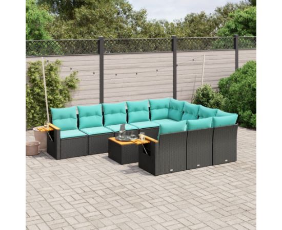 Vidaxl 11-cz. zestaw wypoczynkowy do ogrodu, poduszki czarny rattan PE Dārza mēbeļu komplekti