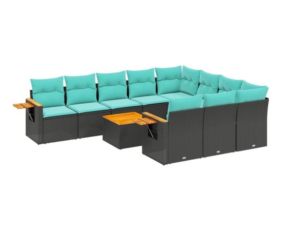 Vidaxl 11-cz. zestaw wypoczynkowy do ogrodu, poduszki czarny rattan PE Dārza mēbeļu komplekti