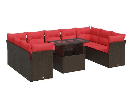 Vidaxl 10-cz. zestaw mebli z poduszkami, brązowy, polirattan i akacja Dārza mēbeļu komplekti