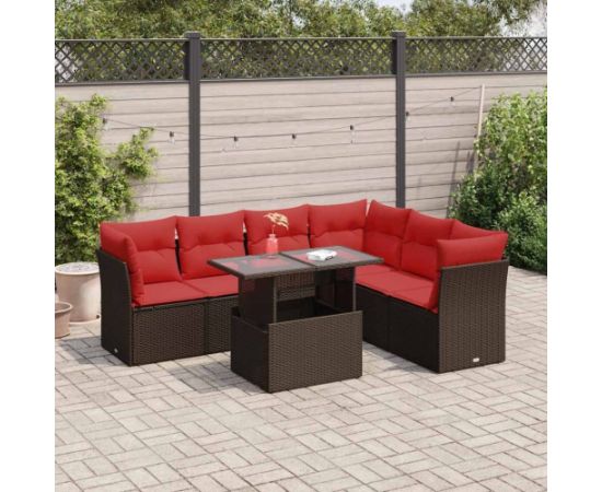 Vidaxl 7-cz. zestaw mebli z poduszkami, szary, polirattan i akacja Dārza mēbeļu komplekti