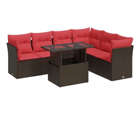 Vidaxl 7-cz. zestaw mebli z poduszkami, szary, polirattan i akacja Dārza mēbeļu komplekti