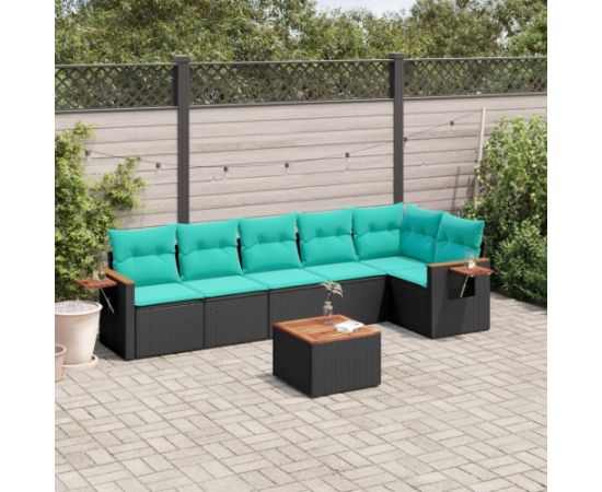 Vidaxl 7-cz. zestaw wypoczynkowy do ogrodu, z poduszkami, czarny Dārza mēbeļu komplekti