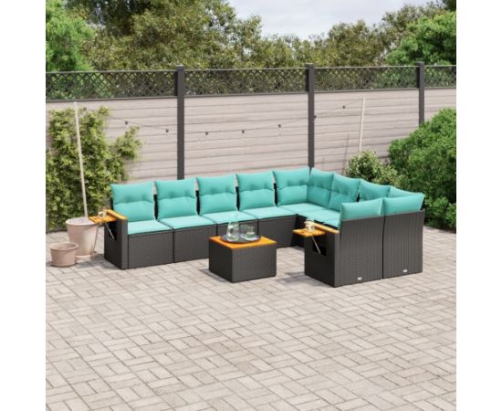 Vidaxl 10-cz. zestaw wypoczynkowy do ogrodu, z poduszkami, czarny Dārza mēbeļu komplekti