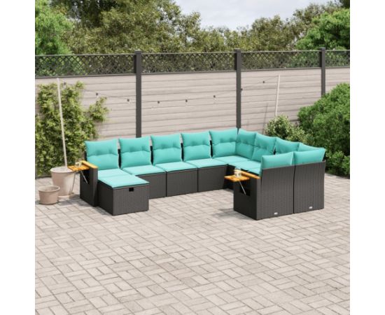 Vidaxl 10-cz. zestaw wypoczynkowy do ogrodu, z poduszkami, czarny Dārza mēbeļu komplekti