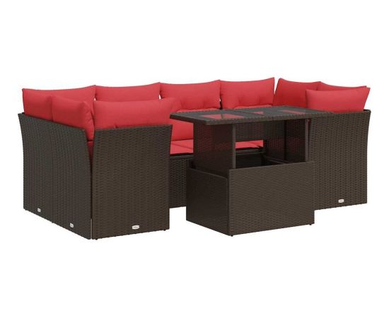 Vidaxl 7-cz. zestaw mebli z poduszkami, brązowy, polirattan i akacja Dārza mēbeļu komplekti