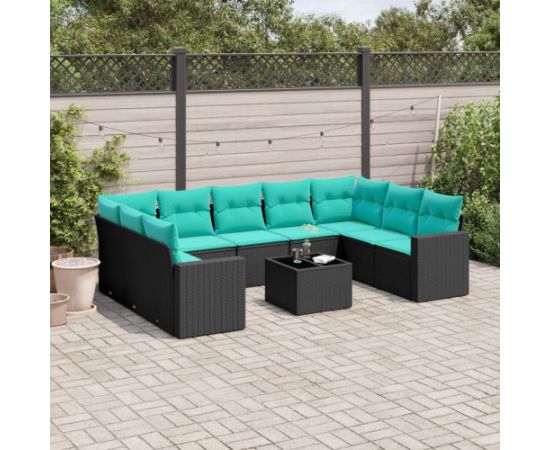 Vidaxl 10-cz. zestaw wypoczynkowy do ogrodu, z poduszkami, czarny Dārza mēbeļu komplekti