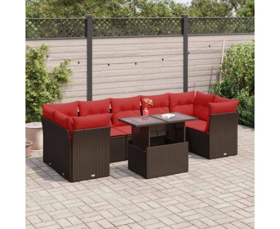 vidaXL 8-cz. zestaw mebli z poduszkami, brązowy, polirattan i akacja Dārza mēbeļu komplekti