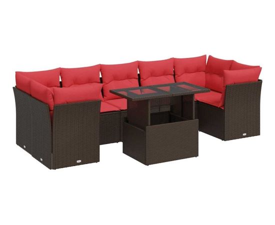 vidaXL 8-cz. zestaw mebli z poduszkami, brązowy, polirattan i akacja Dārza mēbeļu komplekti