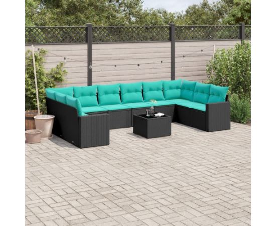 vidaXL 11-cz. zestaw wypoczynkowy do ogrodu, poduszki czarny rattan PE Dārza mēbeļu komplekti