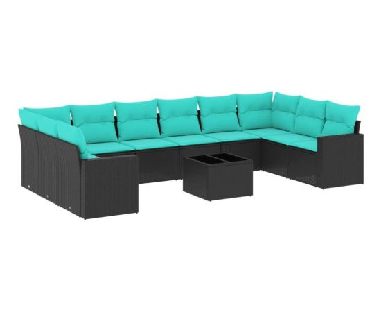 vidaXL 11-cz. zestaw wypoczynkowy do ogrodu, poduszki czarny rattan PE Dārza mēbeļu komplekti