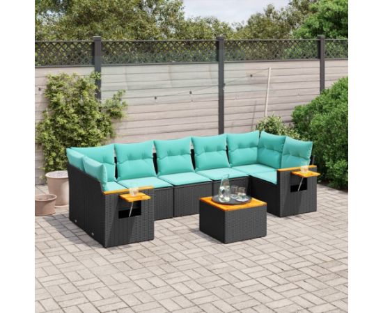vidaXL 8-cz. zestaw wypoczynkowy do ogrodu, z poduszkami, czarny Dārza mēbeļu komplekti