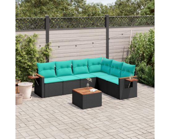 vidaXL 7-cz. zestaw wypoczynkowy do ogrodu, z poduszkami, czarny Dārza mēbeļu komplekti