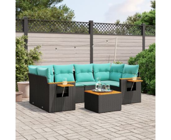 vidaXL 7-cz. zestaw wypoczynkowy do ogrodu, z poduszkami, czarny Dārza mēbeļu komplekti