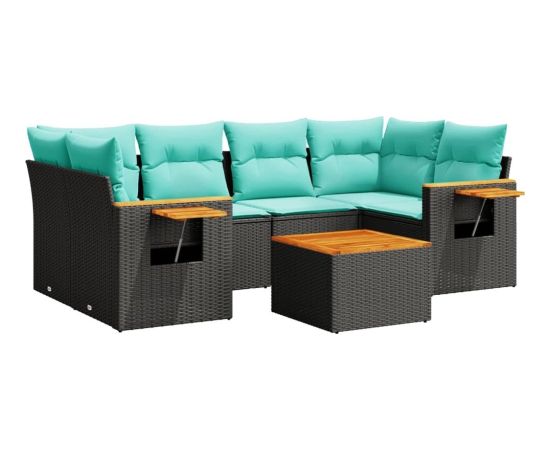 vidaXL 7-cz. zestaw wypoczynkowy do ogrodu, z poduszkami, czarny Dārza mēbeļu komplekti