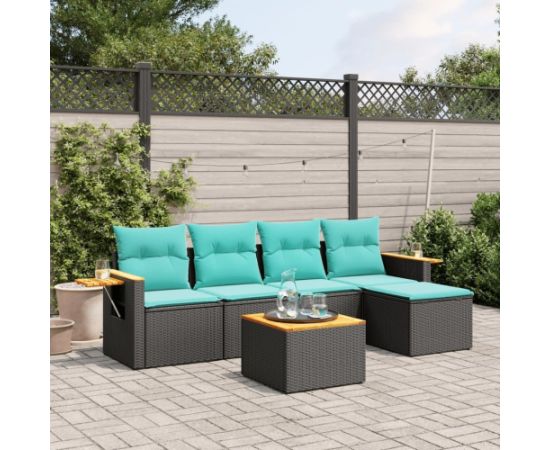 vidaXL 6-cz. zestaw wypoczynkowy do ogrodu, z poduszkami, czarny Dārza mēbeļu komplekti