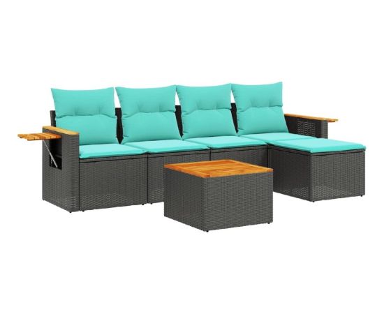 vidaXL 6-cz. zestaw wypoczynkowy do ogrodu, z poduszkami, czarny Dārza mēbeļu komplekti