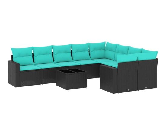 vidaXL 10-cz. zestaw wypoczynkowy do ogrodu, z poduszkami, czarny Dārza mēbeļu komplekti