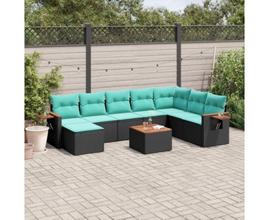 vidaXL 9-cz. zestaw wypoczynkowy do ogrodu, z poduszkami, czarny Dārza mēbeļu komplekti