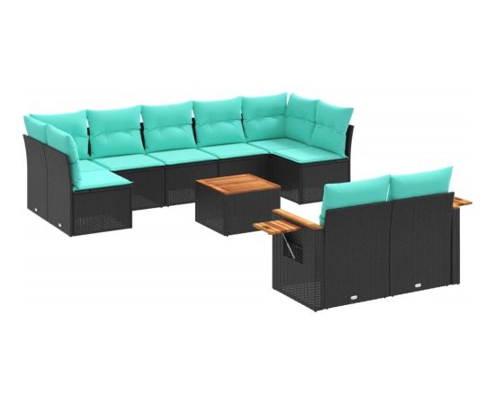 vidaXL 10-cz. zestaw wypoczynkowy do ogrodu, z poduszkami, czarny Dārza mēbeļu komplekti