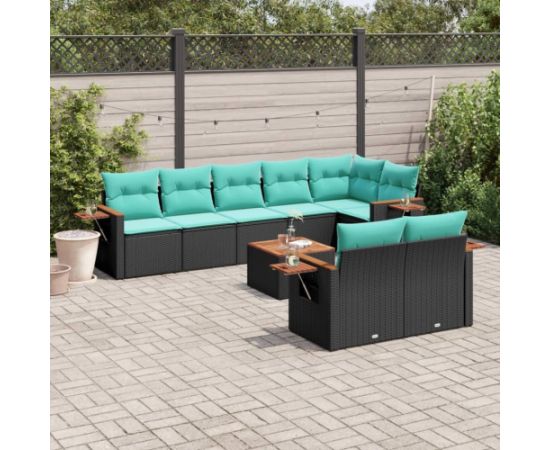 vidaXL 9-cz. zestaw wypoczynkowy do ogrodu, z poduszkami, czarny Dārza mēbeļu komplekti