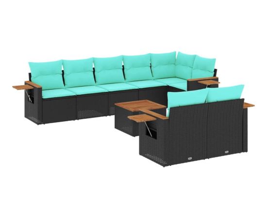 vidaXL 9-cz. zestaw wypoczynkowy do ogrodu, z poduszkami, czarny Dārza mēbeļu komplekti