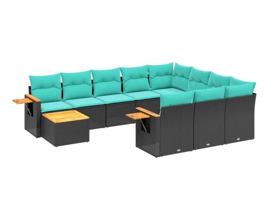 vidaXL 11-cz. zestaw wypoczynkowy do ogrodu, poduszki czarny rattan PE Dārza mēbeļu komplekti