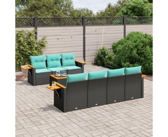 vidaXL 8-cz. zestaw wypoczynkowy do ogrodu, z poduszkami, czarny Dārza mēbeļu komplekti