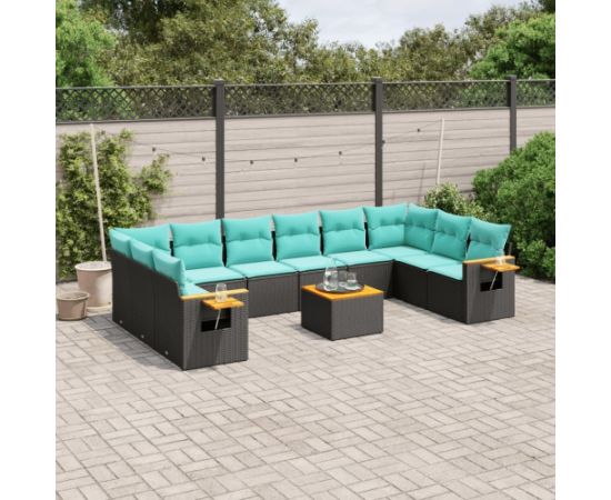 vidaXL 11-cz. zestaw wypoczynkowy do ogrodu, poduszki czarny rattan PE Dārza mēbeļu komplekti