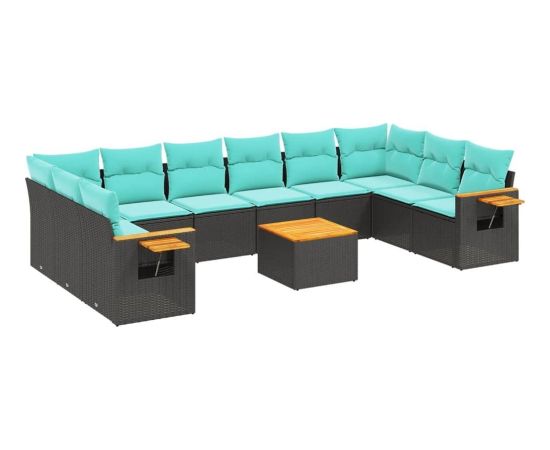 vidaXL 11-cz. zestaw wypoczynkowy do ogrodu, poduszki czarny rattan PE Dārza mēbeļu komplekti