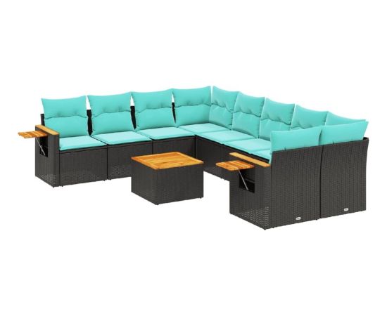 vidaXL 9-cz. zestaw wypoczynkowy do ogrodu, z poduszkami, czarny Dārza mēbeļu komplekti