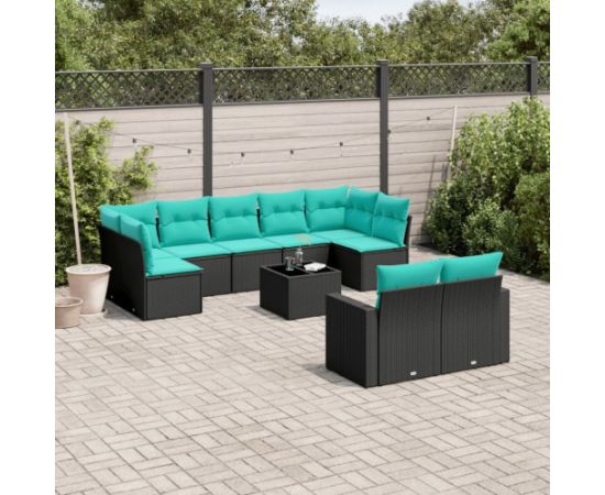 vidaXL 10-cz. zestaw wypoczynkowy do ogrodu, z poduszkami, czarny Dārza mēbeļu komplekti