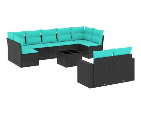 vidaXL 10-cz. zestaw wypoczynkowy do ogrodu, z poduszkami, czarny Dārza mēbeļu komplekti