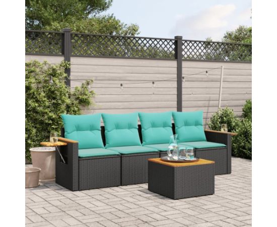 vidaXL 5-cz. zestaw wypoczynkowy do ogrodu, z poduszkami, czarny Dārza mēbeļu komplekti