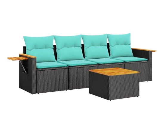 vidaXL 5-cz. zestaw wypoczynkowy do ogrodu, z poduszkami, czarny Dārza mēbeļu komplekti