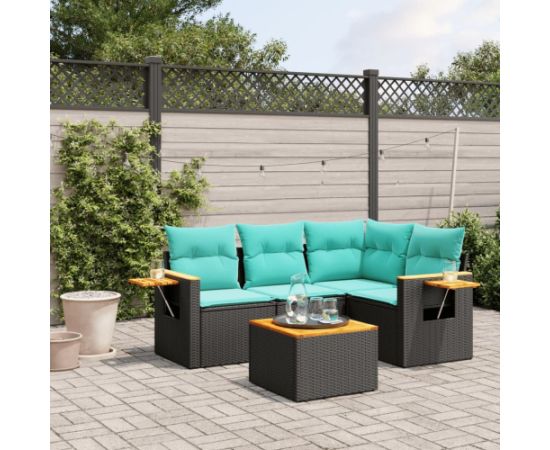 vidaXL 5-cz. zestaw wypoczynkowy do ogrodu, z poduszkami, czarny Dārza mēbeļu komplekti