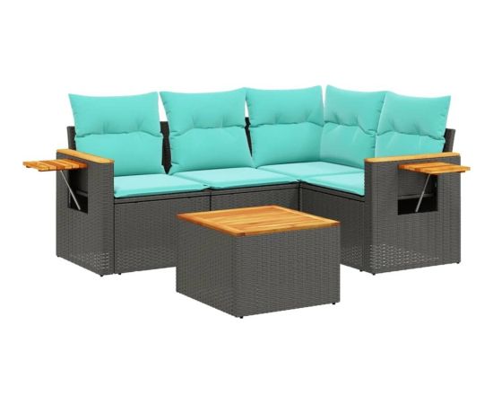 vidaXL 5-cz. zestaw wypoczynkowy do ogrodu, z poduszkami, czarny Dārza mēbeļu komplekti