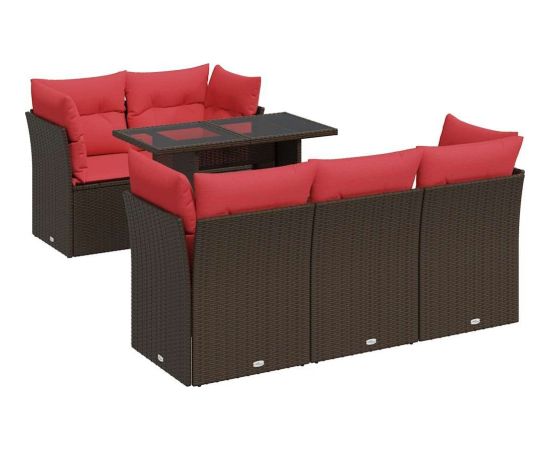 vidaXL 6-cz. zestaw mebli z poduszkami, brązowy, polirattan i akacja Dārza mēbeļu komplekti