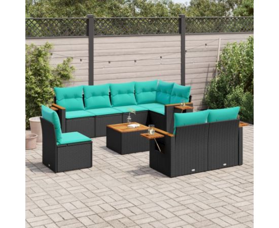 vidaXL 9-cz. zestaw wypoczynkowy do ogrodu, z poduszkami, czarny Dārza mēbeļu komplekti