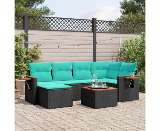 vidaXL 7-cz. zestaw wypoczynkowy do ogrodu, z poduszkami, czarny Dārza mēbeļu komplekti