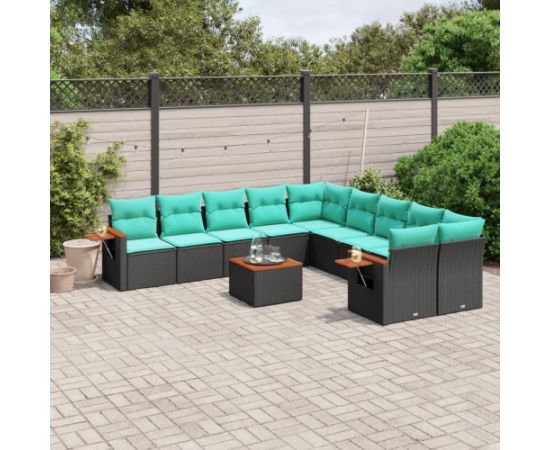 vidaXL 11-cz. zestaw wypoczynkowy do ogrodu, poduszki czarny rattan PE Dārza mēbeļu komplekti