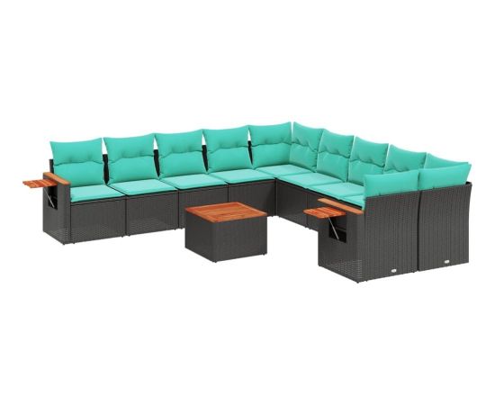 vidaXL 11-cz. zestaw wypoczynkowy do ogrodu, poduszki czarny rattan PE Dārza mēbeļu komplekti