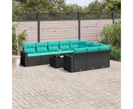 vidaXL 11-cz. zestaw wypoczynkowy do ogrodu, poduszki czarny rattan PE Dārza mēbeļu komplekti