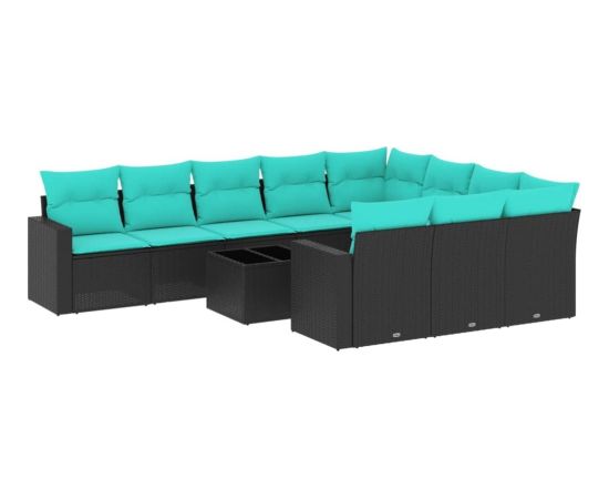 vidaXL 11-cz. zestaw wypoczynkowy do ogrodu, poduszki czarny rattan PE Dārza mēbeļu komplekti